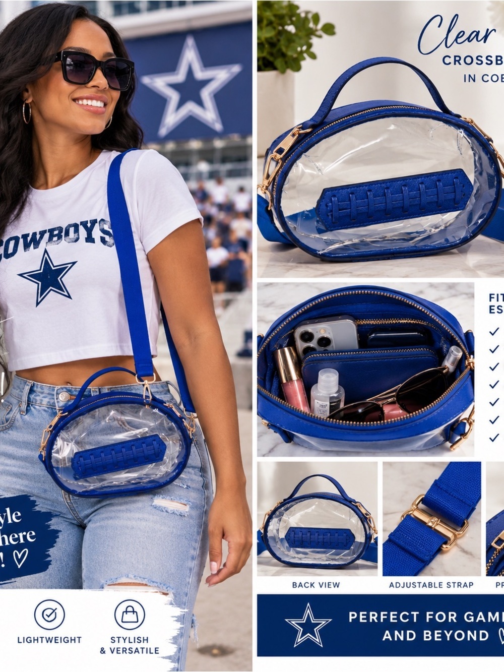 Clear Oval Crossbody Bag in Cobalt Blue